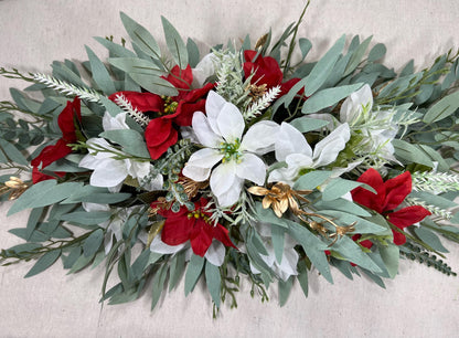 Christmas Centerpiece Wedding Poinsettias White Red Wedding Table Decor Winter Centerpiece Arch Arrangement Arbor Poinsettias Greenery Sage