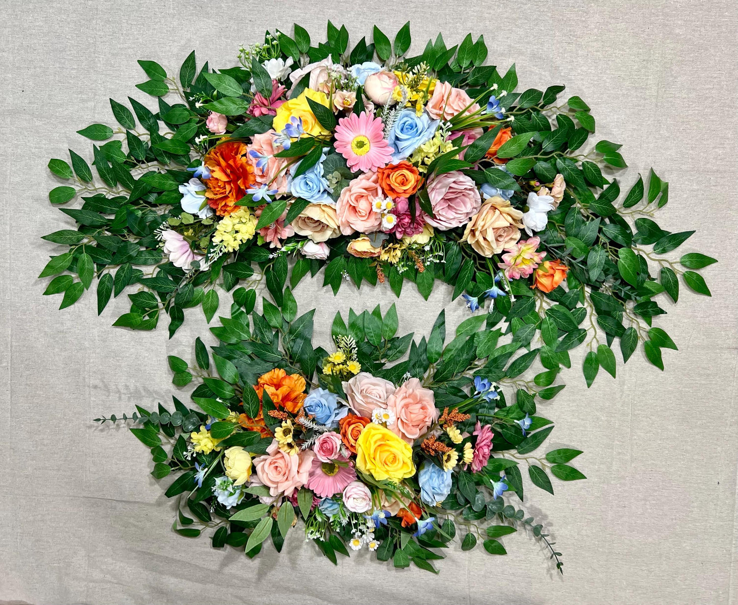 Wild Flower Arch Arrangement Wedding Colorful Arbor Arrangement Blue Pink Spring Pastel Floral Arrangement Orange Yellow Wedding Backdrop
