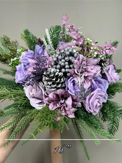 Purple Bouquet Wedding Bridal Christmas Bouquet Pine Bridesmaids Purple Bouquet Winter Pine Cone Lilac Bouquet Artificial Flower Reddit