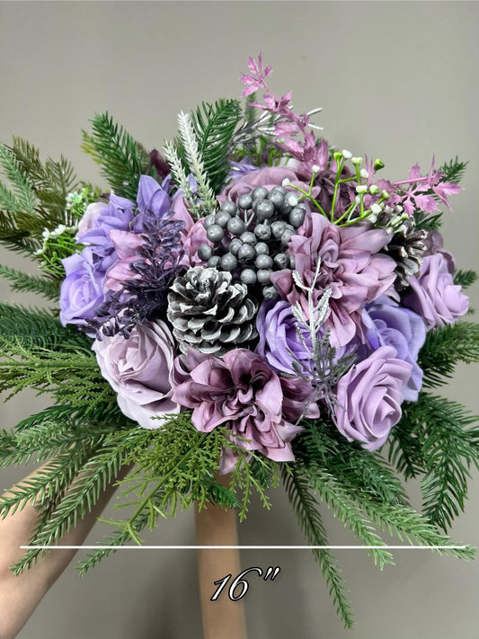 Purple Bouquet Wedding Bridal Christmas Bouquet Pine Bridesmaids Purple Bouquet Winter Pine Cone Lilac Bouquet Artificial Flower Reddit
