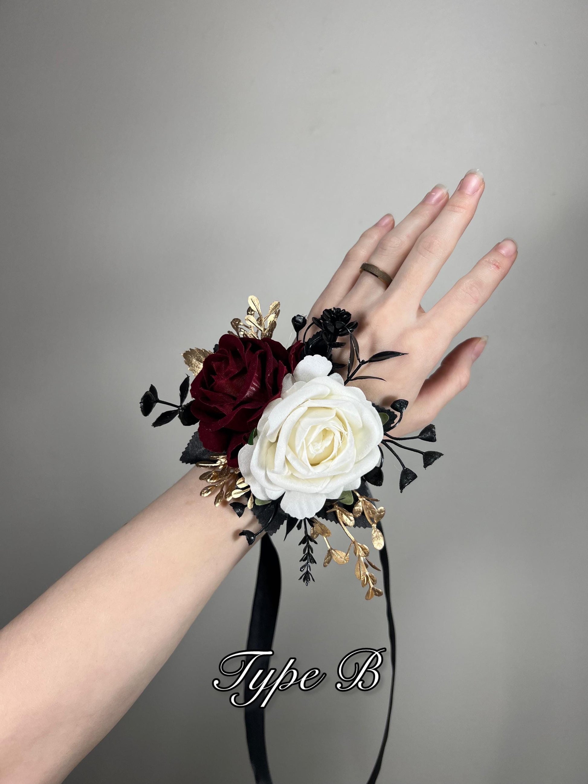 Black Corsage White Wedding Gothic Wrist Corsage Burgundy Bridesmaids Corsage Mom Black Corsage Burgundy Gold Accessories Artificial Flower