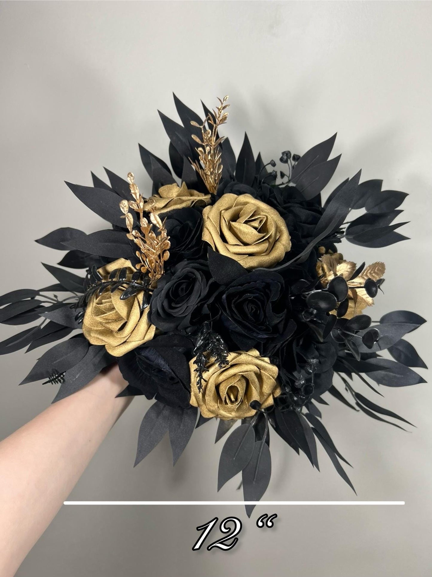 Black Bouquet Wedding Bridal Black Bouquet Gold Bridesmaids Gothic Bouquet Halloween Black Gold Wedding Artificial Flower