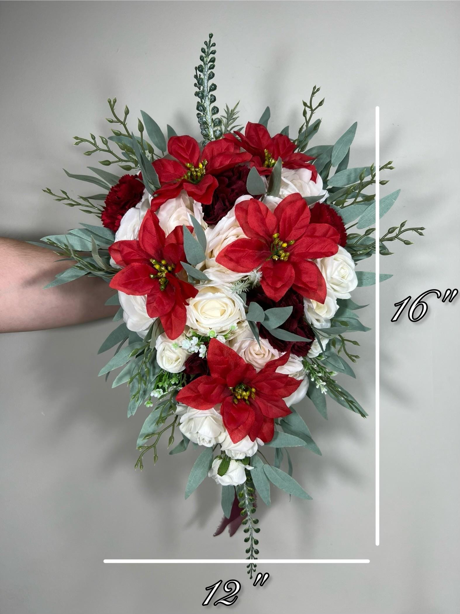 Christmas Bouquet Poinsettias Wedding Bridal Cascading Bouquet White Bridesmaids Bouquet Cascade Red Bouquet Winter Flower Poinsettia Reddit