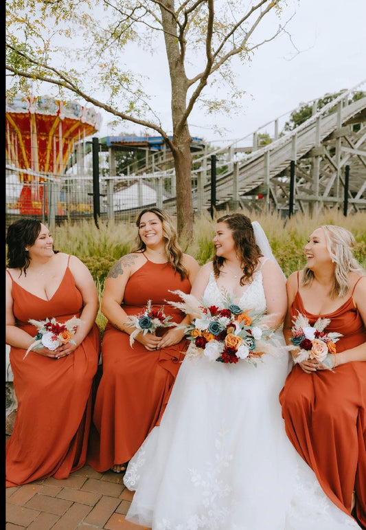 Wedding Dark Teal Bouquet Bridal Burgundy Terracotta Bridesmaids Burgundy Burnt Orange Bouquet Dark Teal Rust Artificial Flowers Bouquet