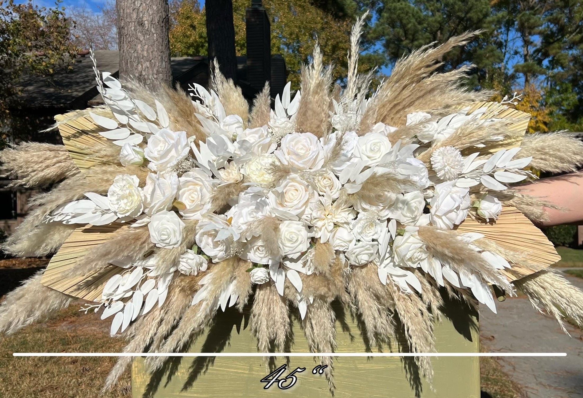 Wedding Arch Arrangement White Pampas Grass Arch Aisle Arrangement Palms Leaves Decor Artificial Dried Flowers White Rose Home Decor