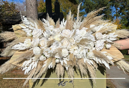 Wedding Arch Arrangement White Pampas Grass Arch Aisle Arrangement Palms Leaves Decor Artificial Dried Flowers White Rose Home Decor