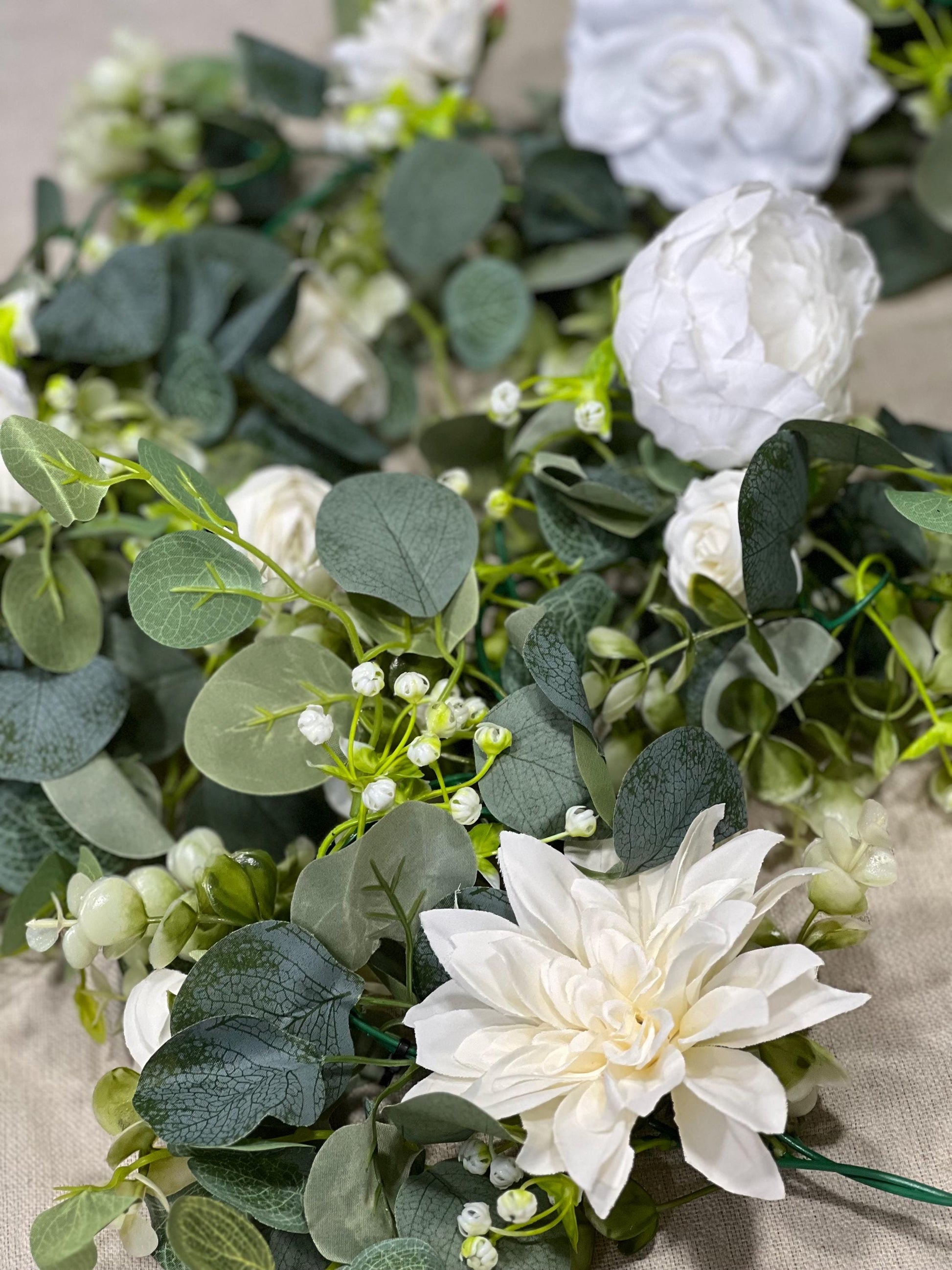 Wedding Garland White Table Decor Ivory Aisle Arrangement Silver Dollar Eucalyptus Decoration White Table Runner Artificial Flower Greenery