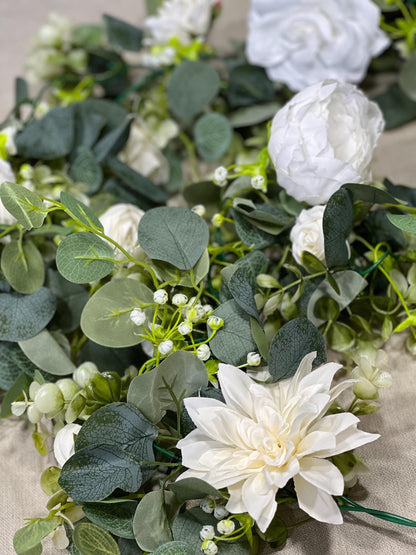 Wedding Garland White Table Decor Ivory Aisle Arrangement Silver Dollar Eucalyptus Decoration White Table Runner Artificial Flower Greenery