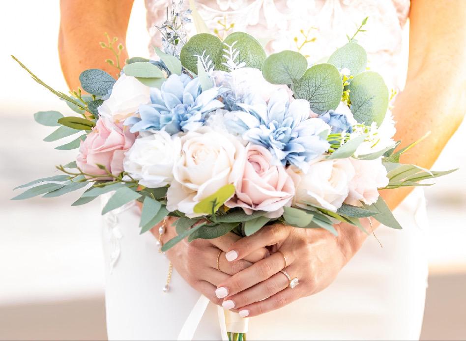 Blue Pink Bouquet Wedding Bridal Bouquet Dusty Blue White Bouquet Ivory Bridesmaids Blush Dusty Blue Bouquet Dusty Rose Artificial Flower