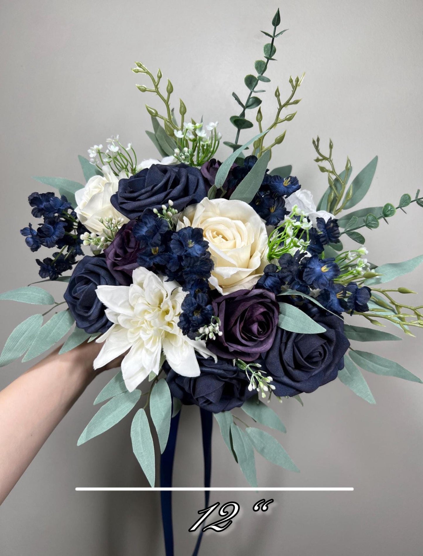 Navy Blue Bouquet Wedding Bridal Bouquet Navy Blue White Bouquet Plum Bridesmaids Blue Bouquet Purple Dark Blue Artificial Flower