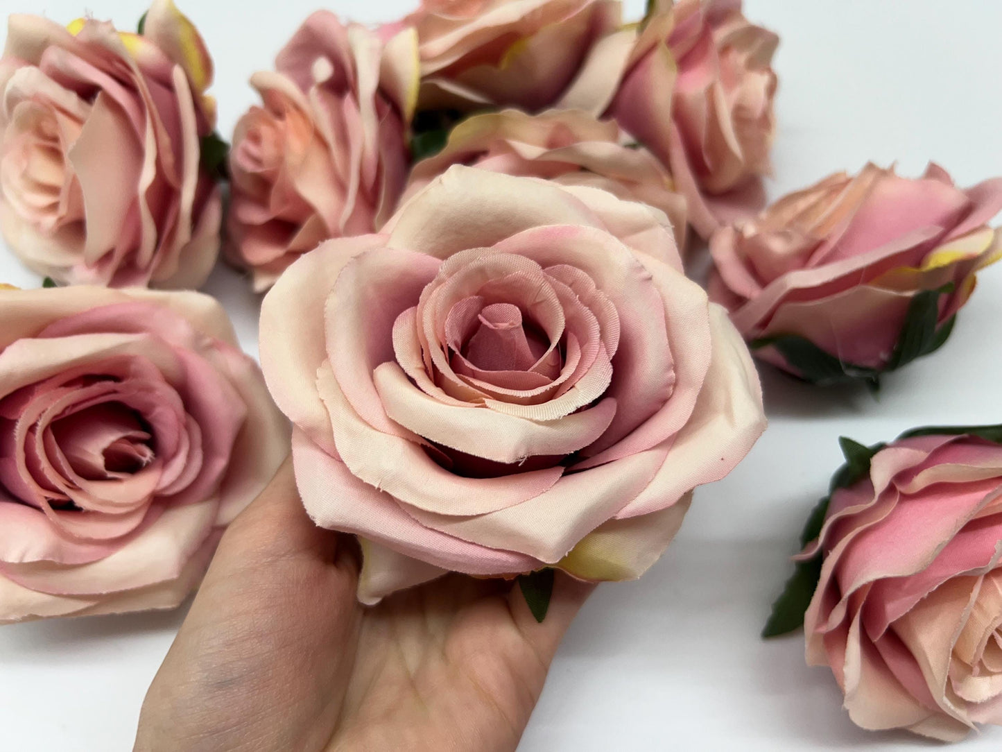 Pink Rose Head 3” Wedding Pink Head Rose Dusty Wedding Fake Roses Blush Pink Home Decor Silk Pale Rose DIY Wedding Supplies Craft