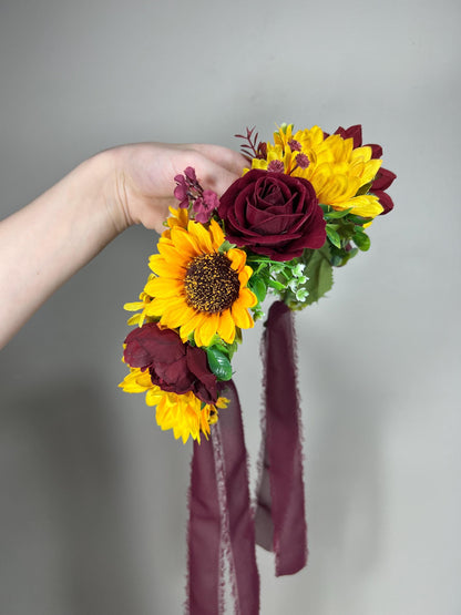 Sunflower Flower Crown Wedding Crown Burgundy Floral Headband Flower Adult Burgundy Crown Sunflower Flower Girl Wreath Crown Children Hair