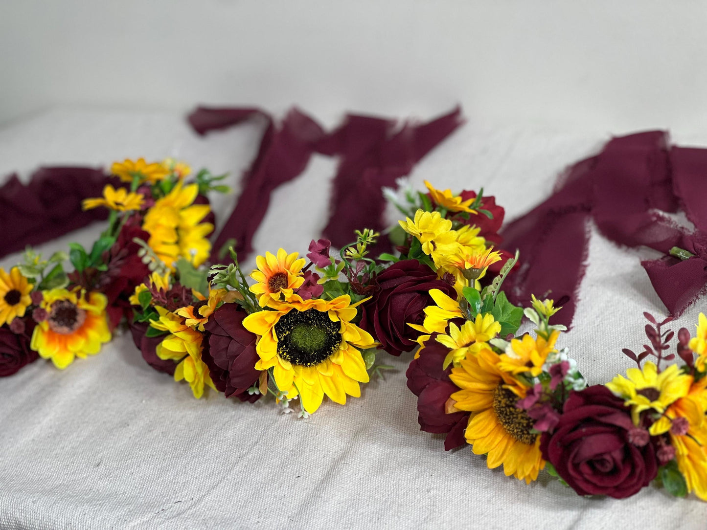 Sunflower Flower Crown Wedding Crown Burgundy Floral Headband Flower Adult Burgundy Crown Sunflower Flower Girl Wreath Crown Children Hair