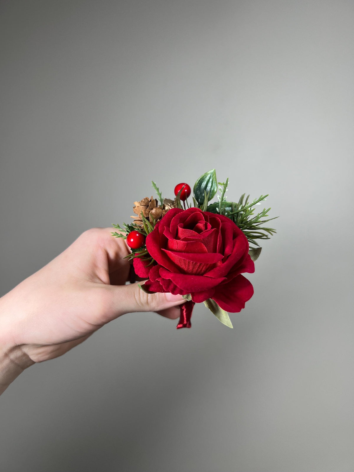 Christmas Pocket Boutonniere Red Wedding Christmas Boutonnière Square Groom Boutonniere Red Winter Pine Cone Groomsmen Artificial Flower