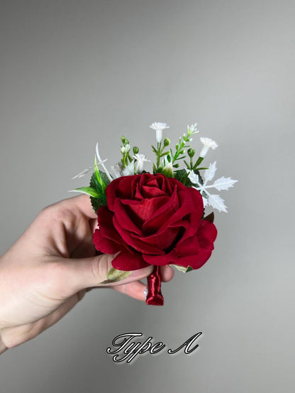 Christmas Boutonnière Wedding Red Boutonniere Groom Dark Red Groomsmen Boutonniere Winter Wedding Christmas Artificial Flower