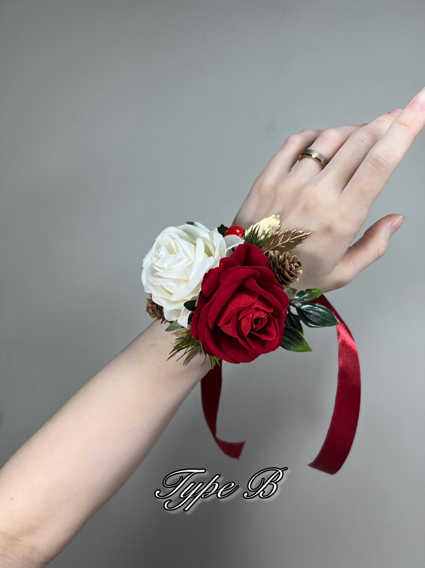 Red Corsage Wedding Wrist Corsage Red Bridesmaids Burgundy Corsage Pine Cone Winter Christmas Red Corage Artificial Flowers