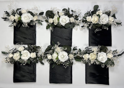 White Pocket Boutonniere Wedding Greenery Groom Boutonnière Square Groomsmen Wedding Ivory Rustic Eucalyptus Baby Breath Artificial Flowers