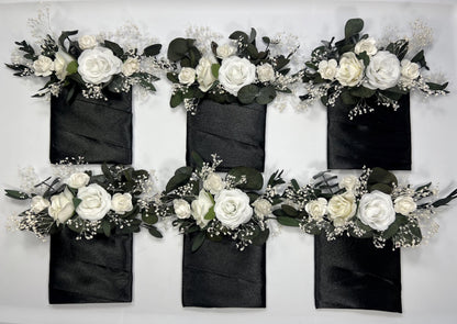 White Pocket Boutonniere Wedding Greenery Groom Boutonnière Square Groomsmen Wedding Ivory Rustic Eucalyptus Baby Breath Artificial Flowers