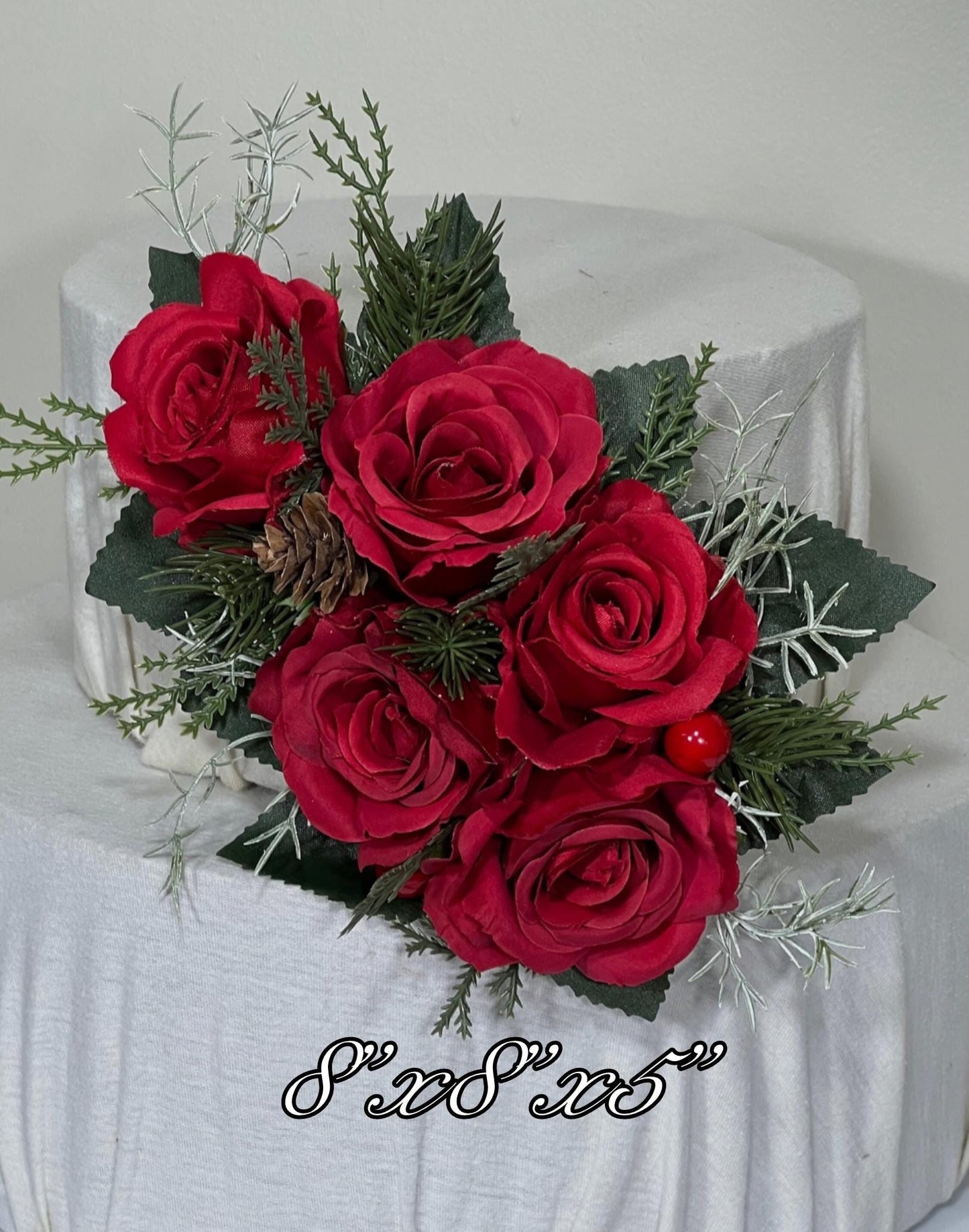 Cake Decoration Christmas Red Wedding Topper Flower Decor Cake Arrangements Red Wedding Cake Decoration Winter Pine Cone Artificial Flower