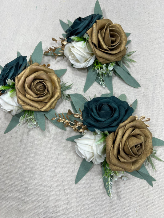 Teal Cake Decoration Gold Cake Topper Dark Teal Decor Cake Arrangements Teal White Wedding Cake Decoration Gold Flower Topper