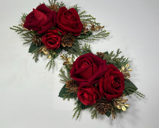 Christmas Cake Decoration Red Wedding Cake Topper Flower Red Gold Decor Cake Arrangements Dark Red Wedding Cake Decoration Winter Pine Cone