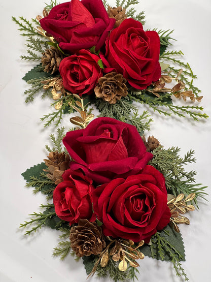 Christmas Cake Decoration Red Wedding Cake Topper Flower Red Gold Decor Cake Arrangements Dark Red Wedding Cake Decoration Winter Pine Cone