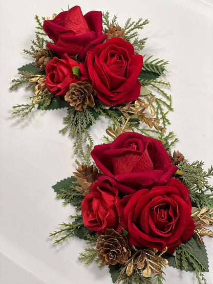 Christmas Cake Decoration Red Wedding Cake Topper Flower Red Gold Decor Cake Arrangements Dark Red Wedding Cake Decoration Winter Pine Cone