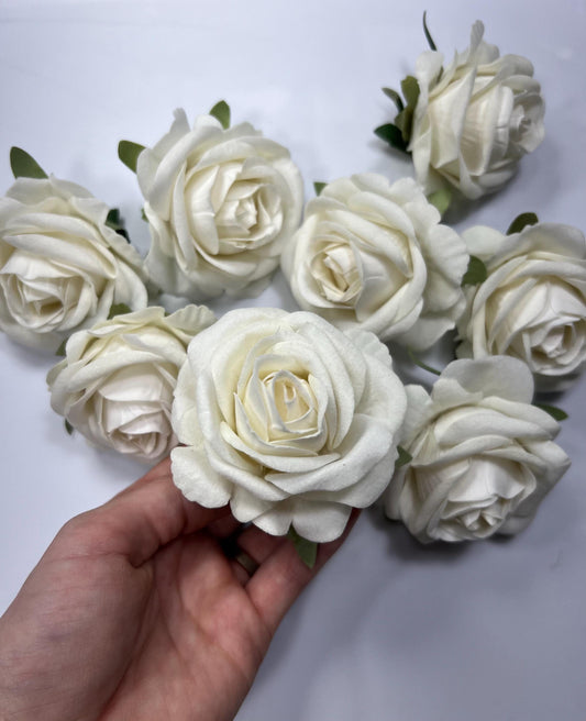 White Velvet Flower Head 2" inch Artificial Rose White Small Flower Wedding Ivory Artificial Head Rose White DIY Fake Rose