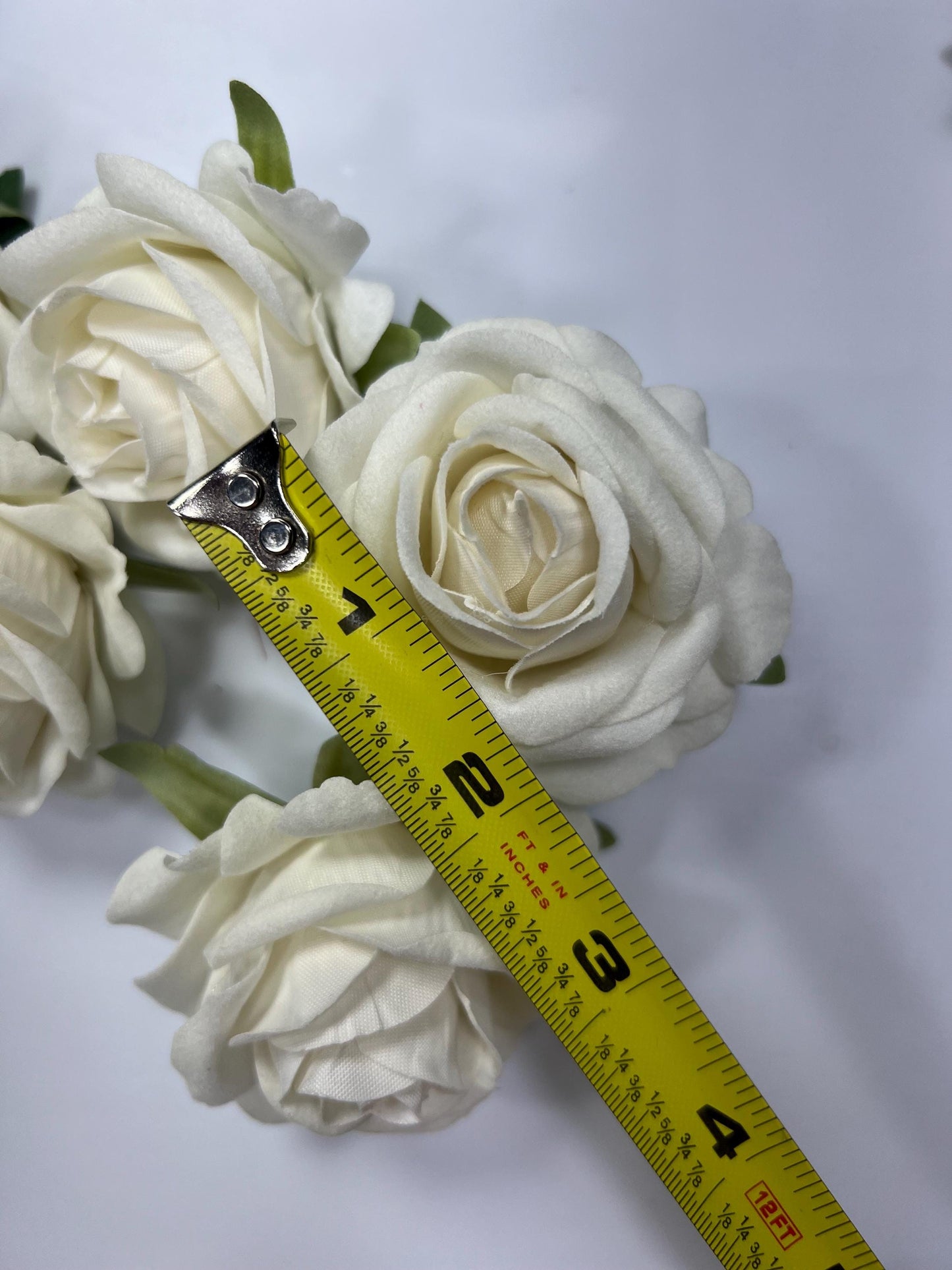 White Velvet Flower Head 2" inch Artificial Rose White Small Flower Wedding Ivory Artificial Head Rose White DIY Fake Rose
