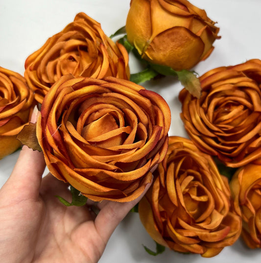 Terracotta Flower Head 2.5 inch Artiricial Rose Burnt Orange Flower Wedding Rust Artificial Head Peony Orange DIY Fake Rose