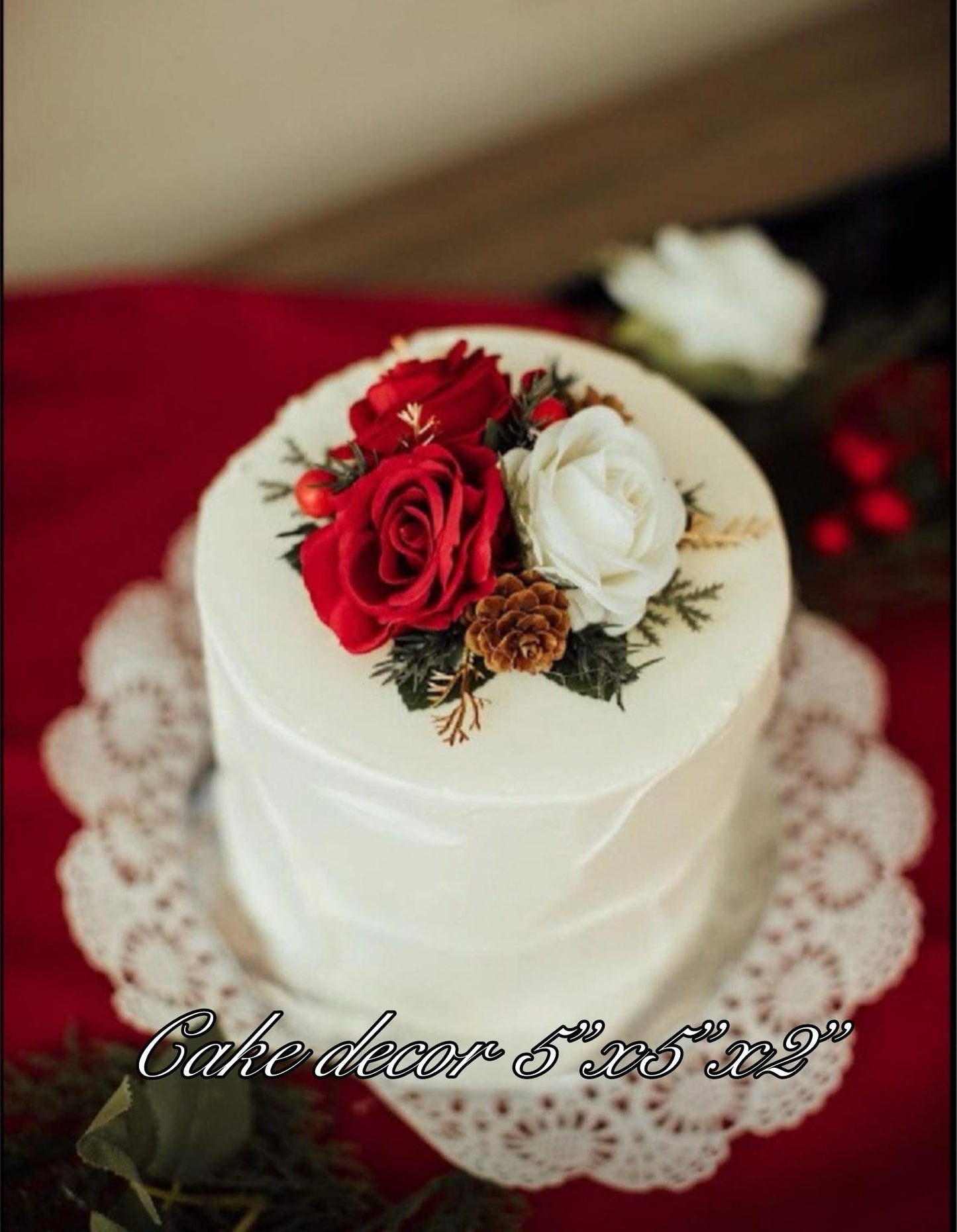 Christmas Cascading Bouquet Bridal Wedding White Red Winter Bouquet Cascade Pine Cones Bridesmaids Ivory Dark Red Gold Artificial Flower