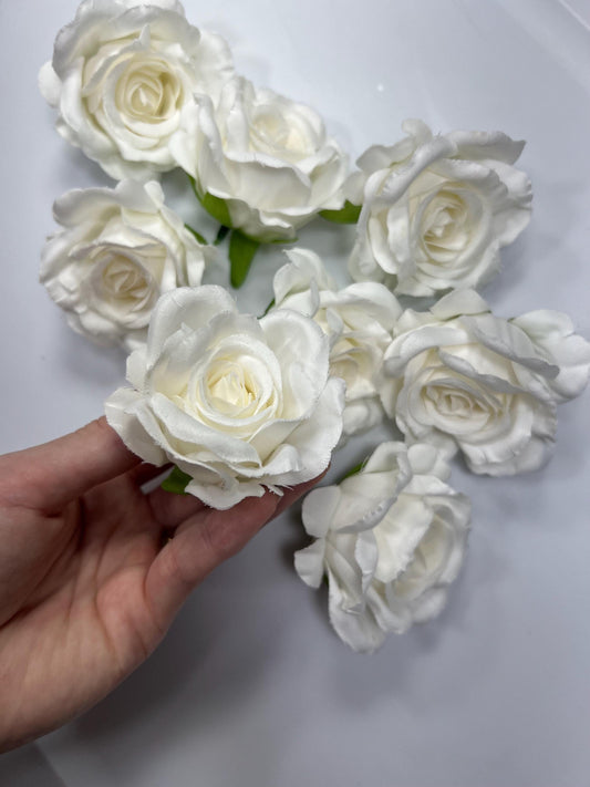White Flower Head 2" inch Artificial Rose White Small Flower Wedding Ivory Artificial Head Rose White DIY Fake Rose