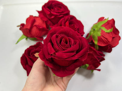 Red Rose Flower Head 3.5 inch Wedding Dark Red Velvet Rose Christmas Red Rose Head Wedding DIY Craft Red Rose Supplies Dark Red Flower Heads