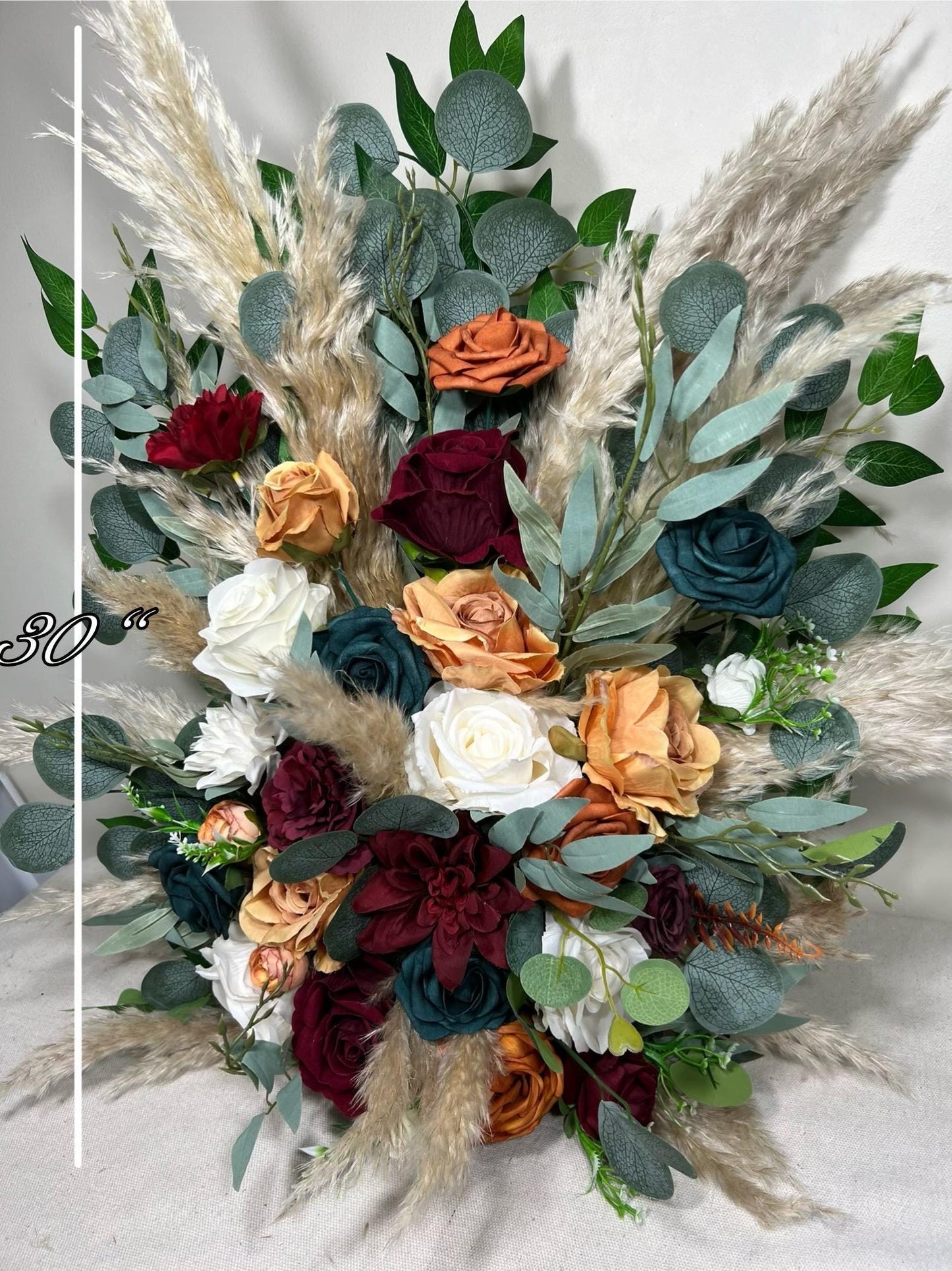 Dark Teal Aisle Flowers Wedding Rust Teal Aisle Marker Teal Orange Ground Arch Burgundy Decor Floor Arrangement Boho White Pampas Grass