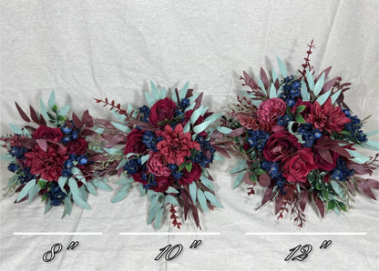 Burgundy Blue Bouquet Wedding Bridal Navy Blue Bouquet Red Dark Blue Bridesmaids Bouquet Burgundy Navy Blue Artificial Flower