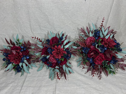 Burgundy Blue Bouquet Wedding Bridal Navy Blue Bouquet Red Dark Blue Bridesmaids Bouquet Burgundy Navy Blue Artificial Flower