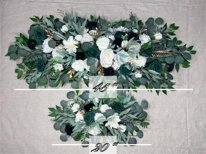 Emerald Green Arch Arrangement Wedding Arbor Arrangement White Black Arch Arrangement Backdrop White Emerald Green  Wedding Arch Flowers