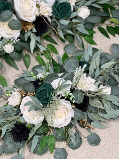 Emerald Green Arch Arrangement Wedding Arbor Arrangement White Black Arch Arrangement Backdrop White Emerald Green  Wedding Arch Flowers