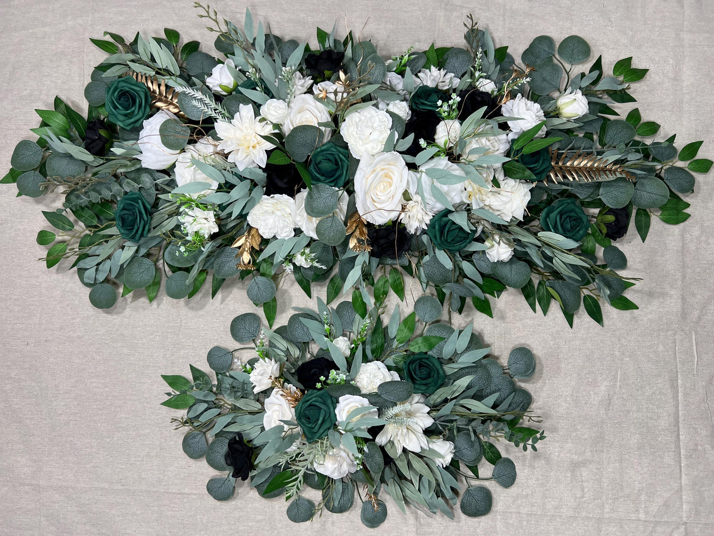 Emerald Green Arch Arrangement Wedding Arbor Arrangement White Black Arch Arrangement Backdrop White Emerald Green  Wedding Arch Flowers