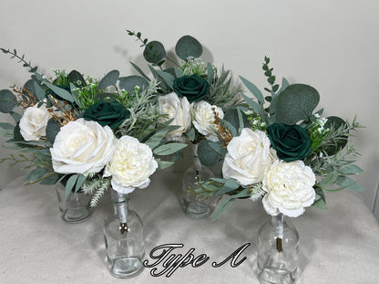 Mini Bouquets for Vases Emerald Green White Centerpiece 3 Flowers Emerald Green Mini Centerpiece Decor White Gold Eucalyptus