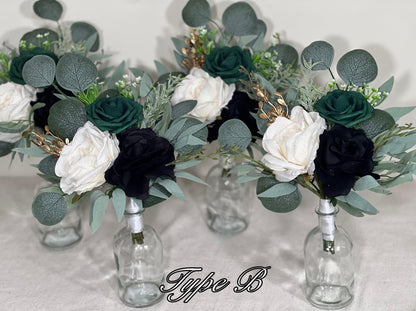 Mini Bouquets for Vases Emerald Green White Centerpiece 3 Flowers Emerald Green Mini Centerpiece Decor White Gold Eucalyptus