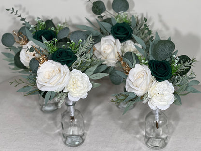 Emerald Green Bouquet Bridal Cascade White Black Bouquet Bridesmaids Emerald Green Forest Black Cascading Bouquet Gold Artificial Flower