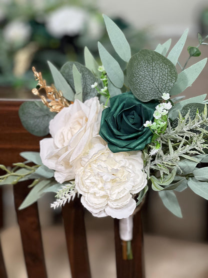 Pew Decor White Wedding Emerald Green Aisle Decoration Ivory Ceremony Decor Emerald Green Gold Chair Decoration White Aisle Marker Green