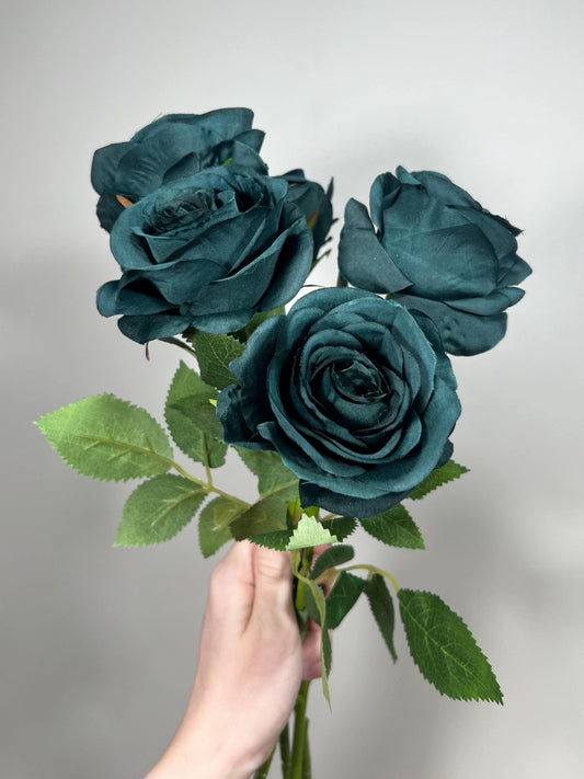 Dark Teal Rose Peacock Green Flower with Long Stems Flower Artificial Flower Dark Green Rose Wedding DIY Emerald Green Flower Head Teal