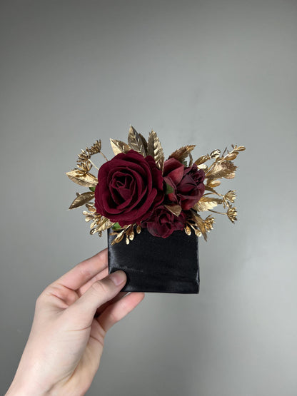 Burgundy Corsage Gold Wedding Maroon Wrist Corsage Bridesmaids Rustic Prom Burgundy Rose Corsage Bridal Wine Red Artificial Flowers