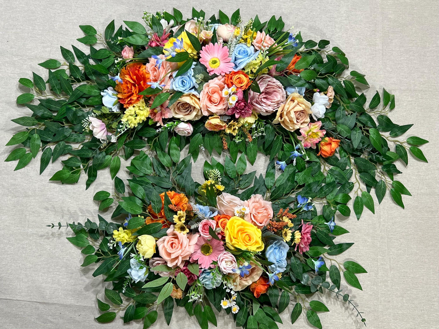 Wild Flower Arch Arrangement Wedding Colorful Arbor Arrangement Blue Pink Spring Pastel Floral Arrangement Orange Yellow Wedding Backdrop