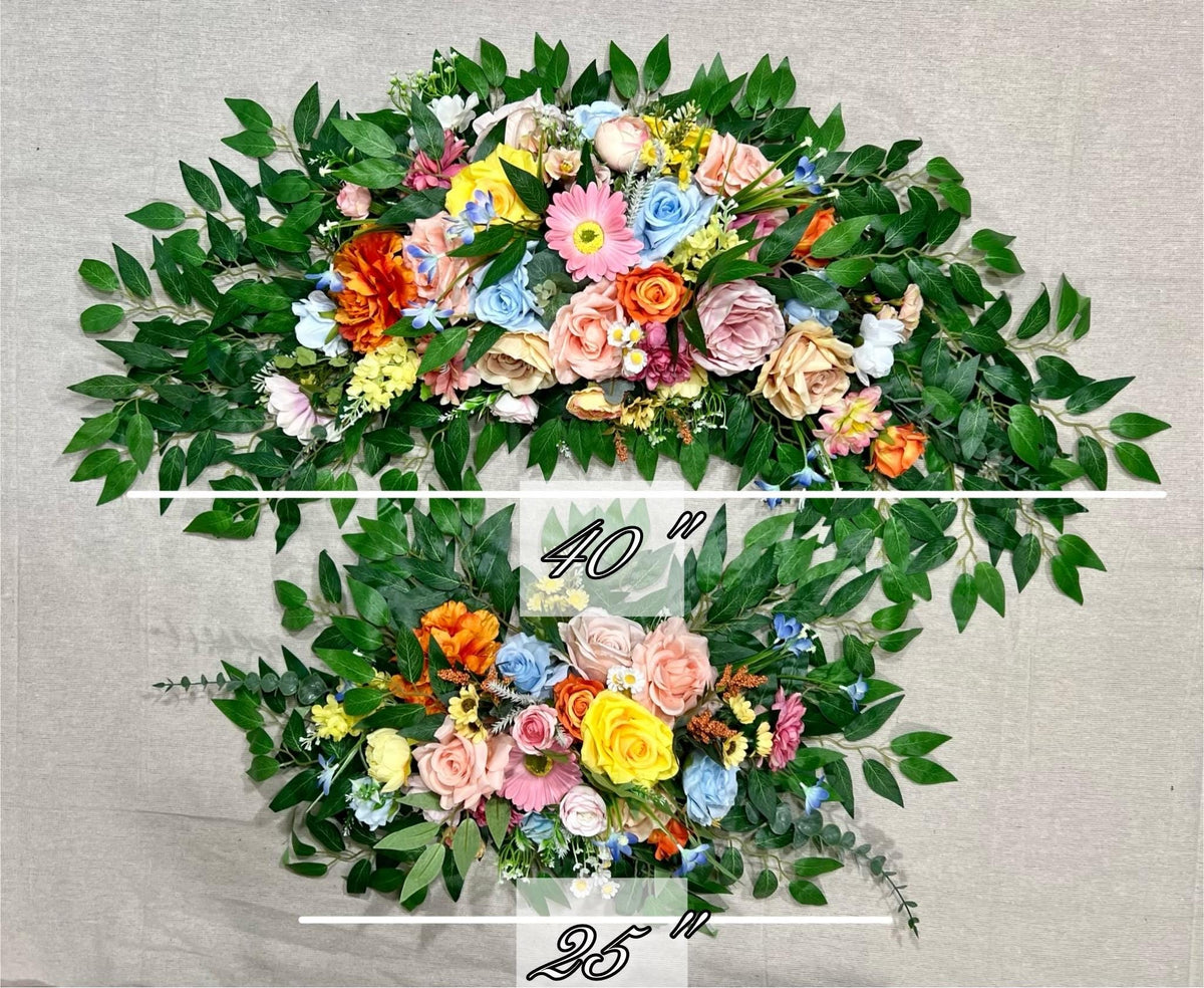 Wild Flower Arch Arrangement Wedding Colorful Arbor Arrangement Blue Pink Spring Pastel Floral Arrangement Orange Yellow Wedding Backdrop