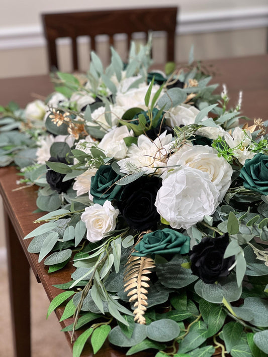 Emerald Green Centerpiece Wedding Sweetheart White Black Home Decor Table Runner White Emerald Green Hunter Wedding Altar Mantle