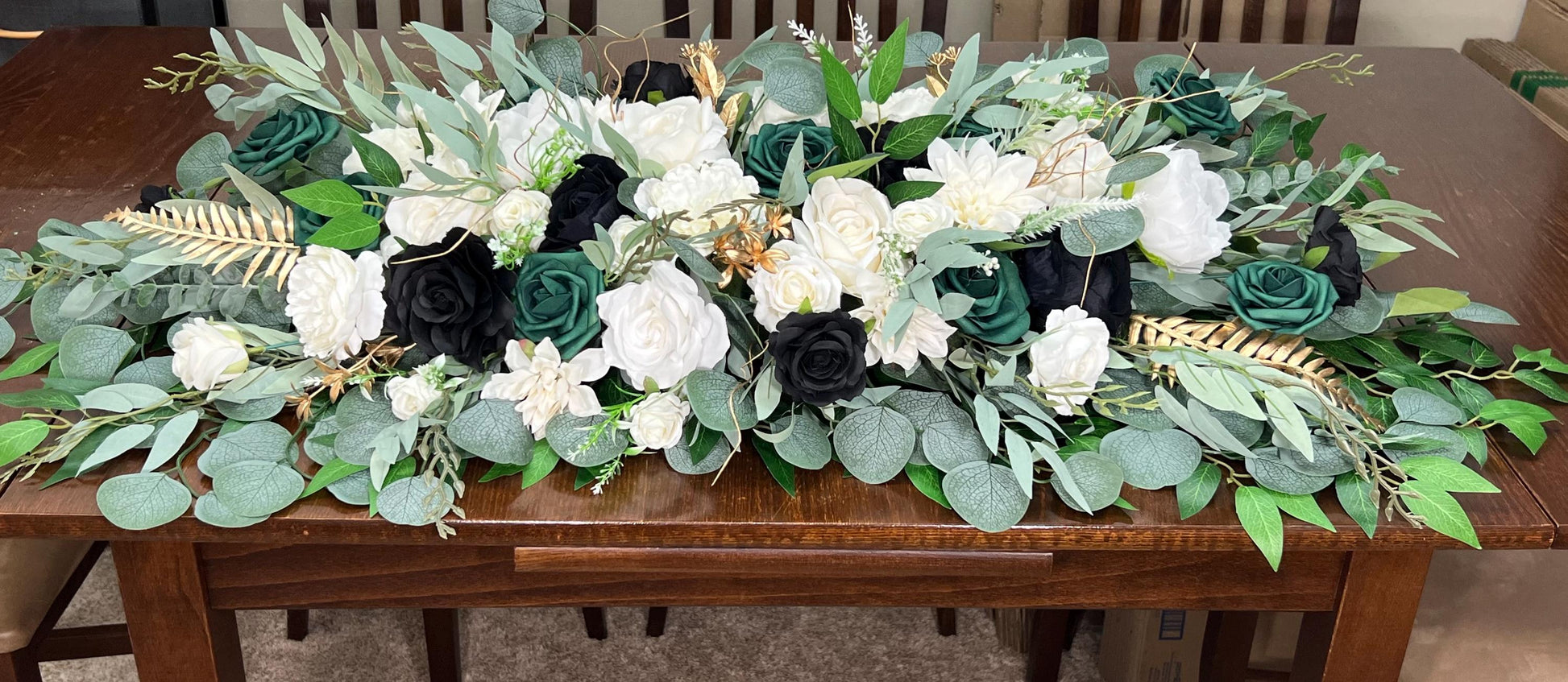 Emerald Green Centerpiece Wedding Sweetheart White Black Home Decor Table Runner White Emerald Green Hunter Wedding Altar Mantle