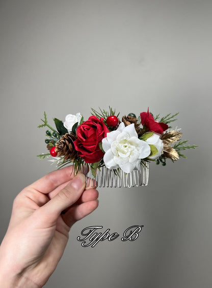 Flower Hair Comb Wedding White Christmas Head Piece Red Winter Hair Comb Bridal Wedding Hair Accessories Hair Comb Artificial Flower